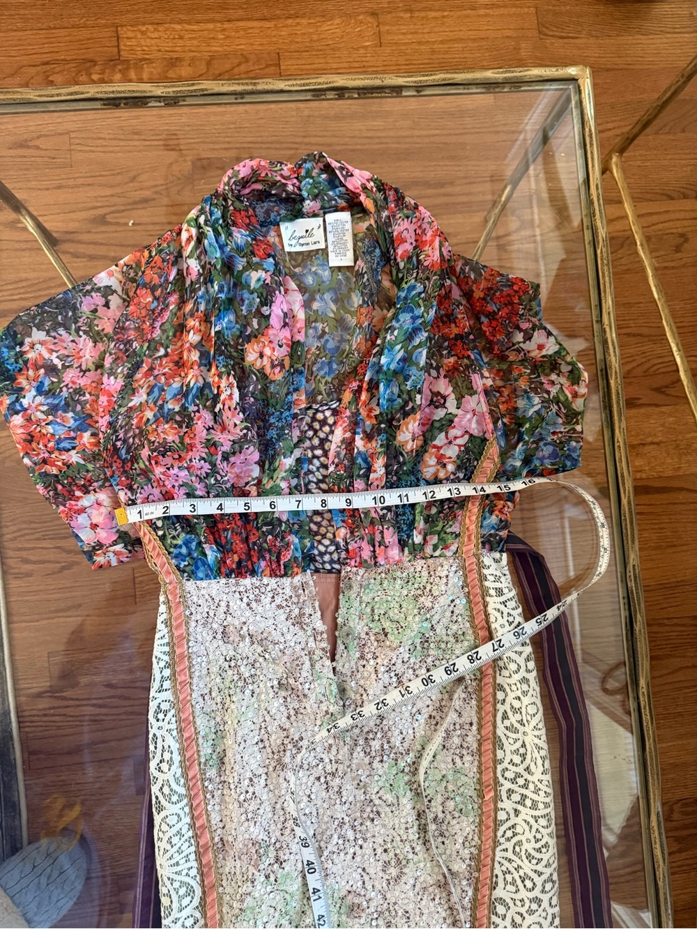 Byron Lars Floral Wrap Tie-Waist Midi Dress in Multi-Color & Multi-Texture Sz 0 - Picture 13 of 15